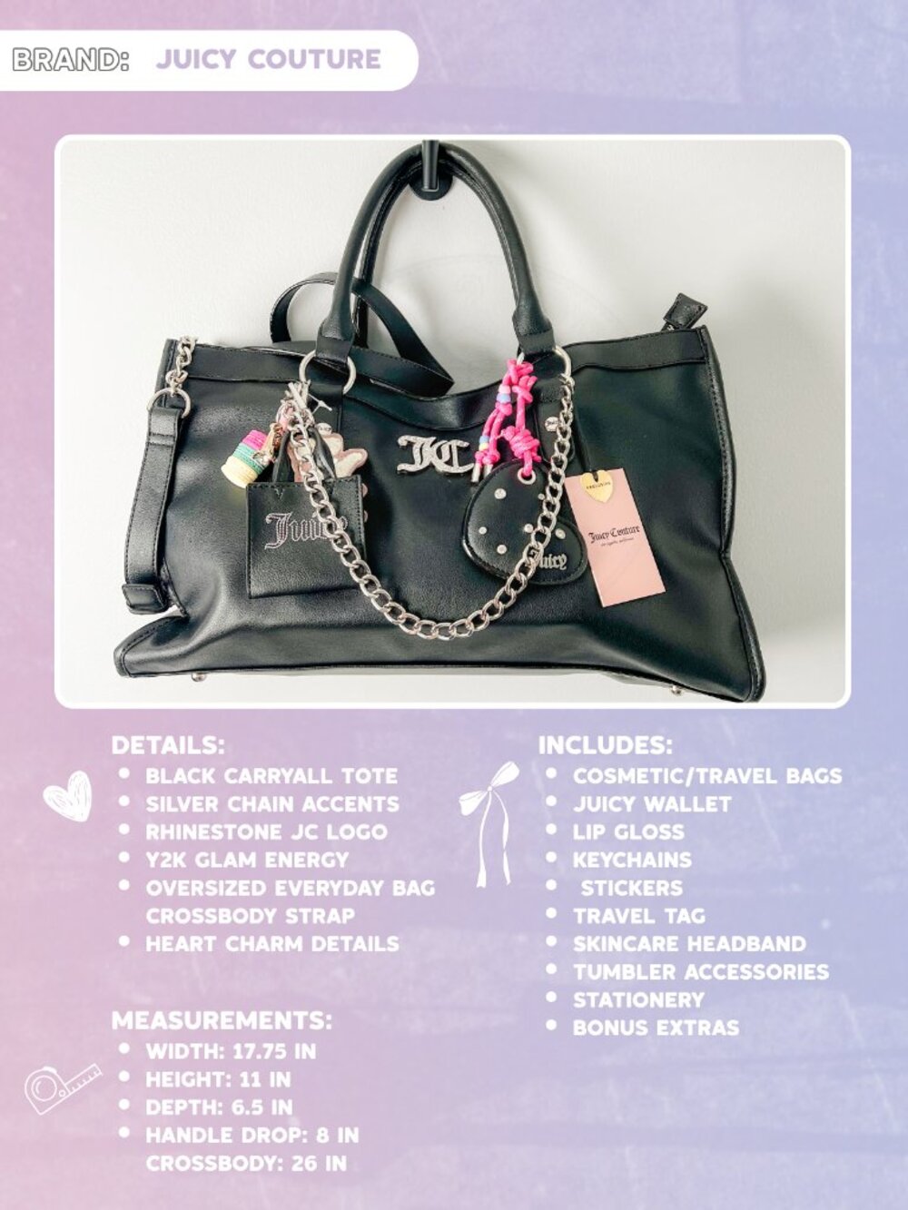 Juicy Couture Black Carryall Tote Curated Bundle